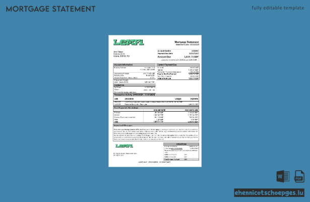 UK Lemfi Hypothekenabrechnung in Word- und PDF-Formaten – Beispielvorschau